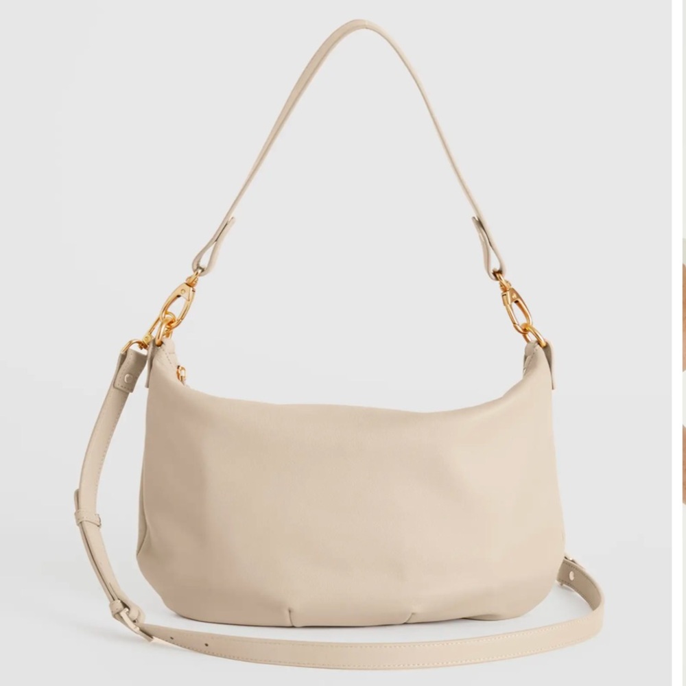 Quince Italian Leather Convertible Crescent Bag in taupe